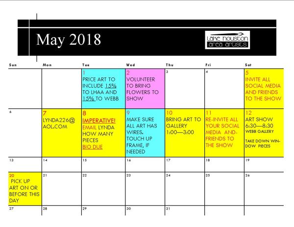 LHAA ART SHOW CALENDAR